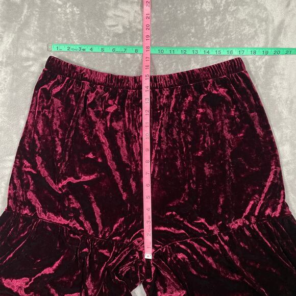 Natural Life Pant XL Red Crushed Velvet Palazzo Wide Leg Pull On Stretch Festive - Picture 6 of 11